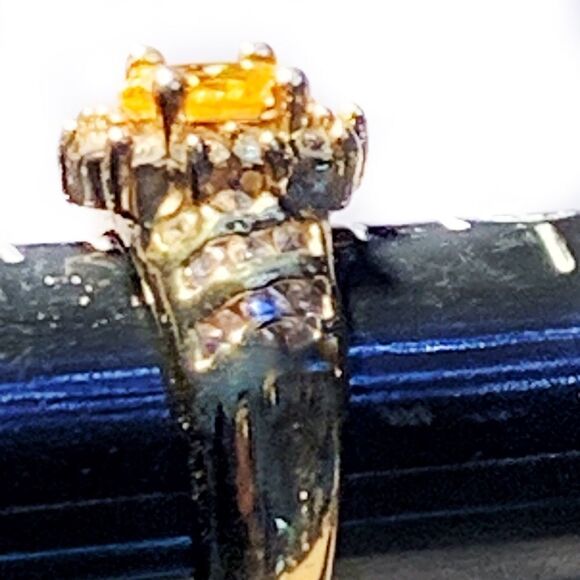 Vintage faux citrine cz large 1980’s huge cocktail ring gold plate size 10 - Picture 5 of 11